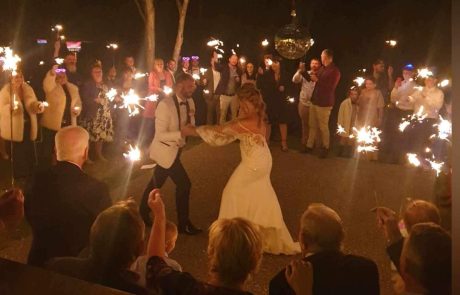 Couple dancing on Glow Stone Dance Floor with sparklers